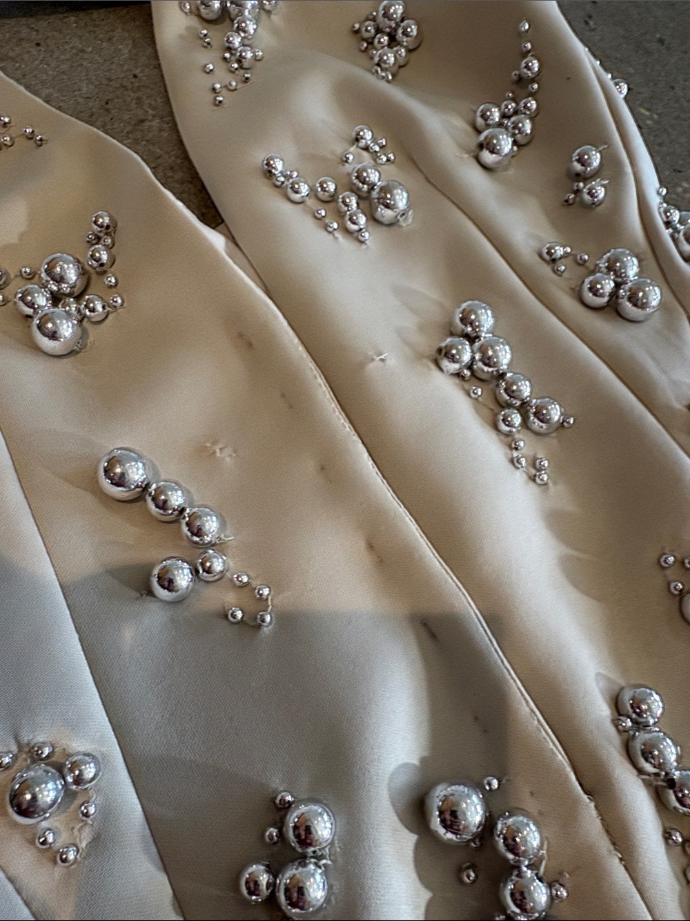 ASOS Cream Satin Silver Beaded Halter Mini Dress - Picture 5 of 6